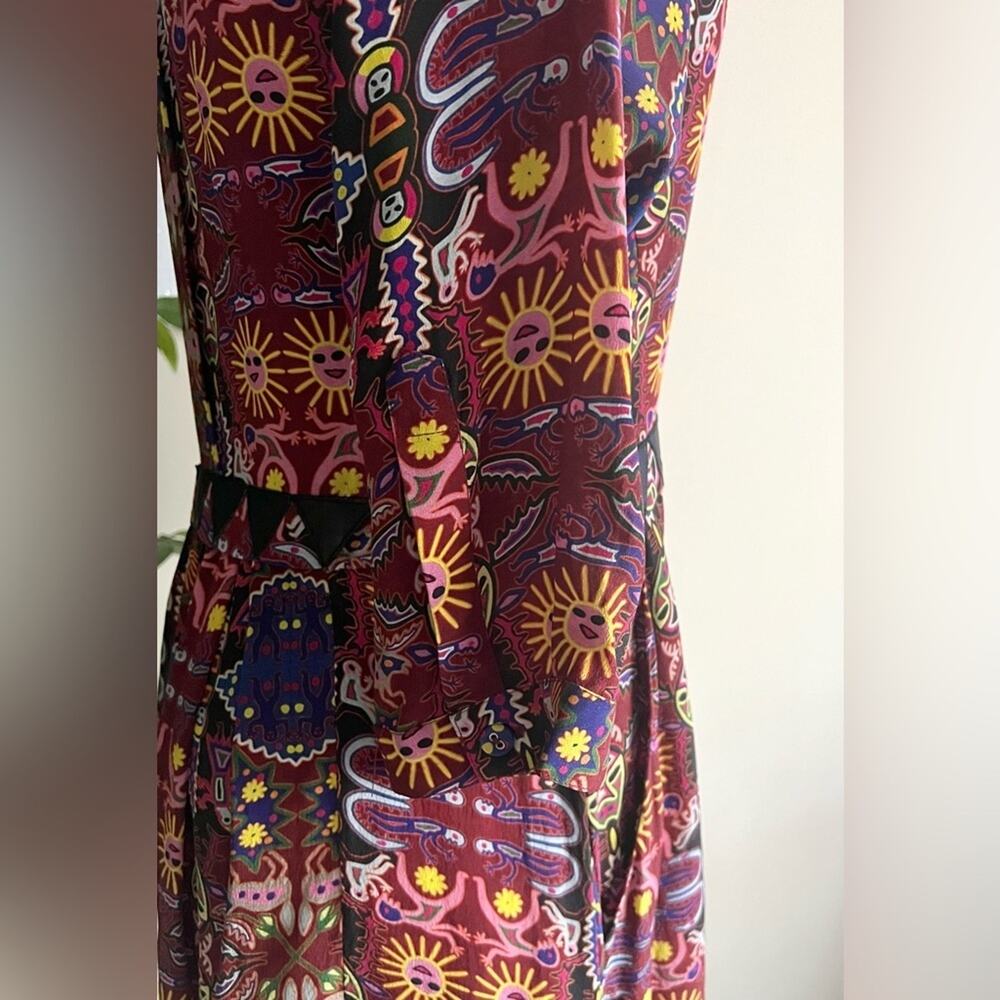 Anthropologie Carolina K Womens Silk Crepe Leather Tribal Averil Mini Dress Sz L - Picture 8 of 14